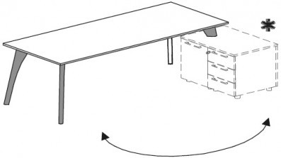 Письменный стол с 3 коническими опорами в коже. Можно установить боковую приставку Attiva C180M/C18