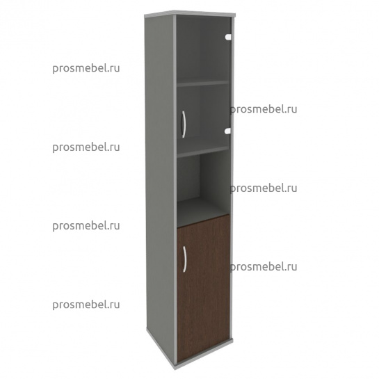 Шкаф высокий узкий Riva (1 низкая дверь ЛДСП, 1 низкая дверь стекло)